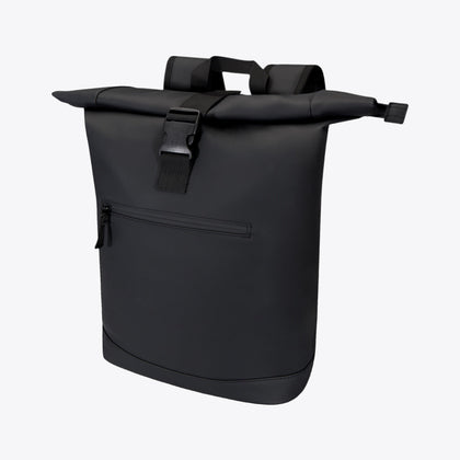 Sac à dos à rabat roulé noir, vue trois quarts