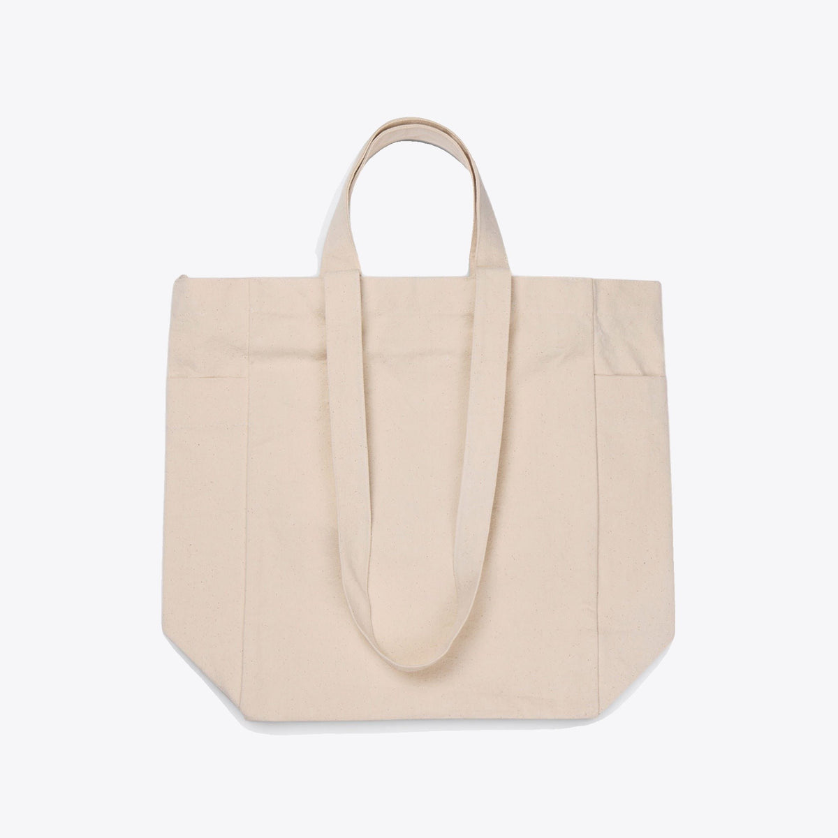 Sac cabas écru déployé avec anses courtes et longues, vue de face