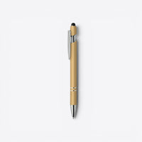 Stylo bille jaune doré et argent avec embout tactile, vue de profil