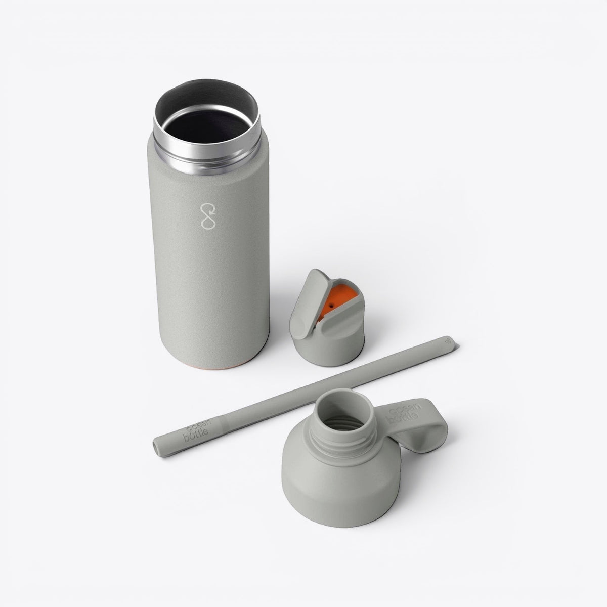 TODAY MERCH grey 3-in-1 Ocean Bottle with interchangeable lids and straw. Durable, reusable, and versatile for daily use.