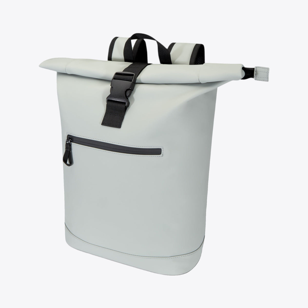 Sac à dos à rabat roulé bleu glacé, vue trois quarts