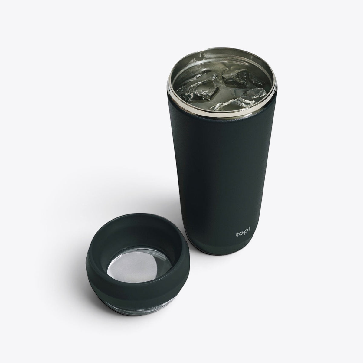 Mug isotherme Topl noir ouvert, couvercle posé à côté