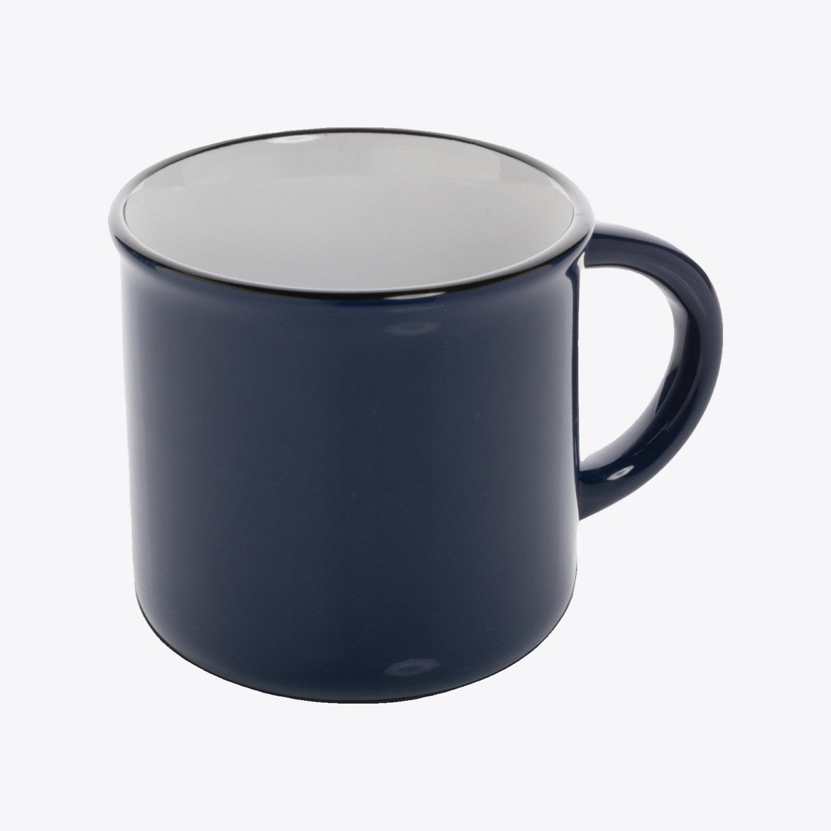 Tasse vintage en céramique bleu marine, vue trois quarts