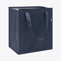 Open navy blue handle lunch bag, visible inner lining