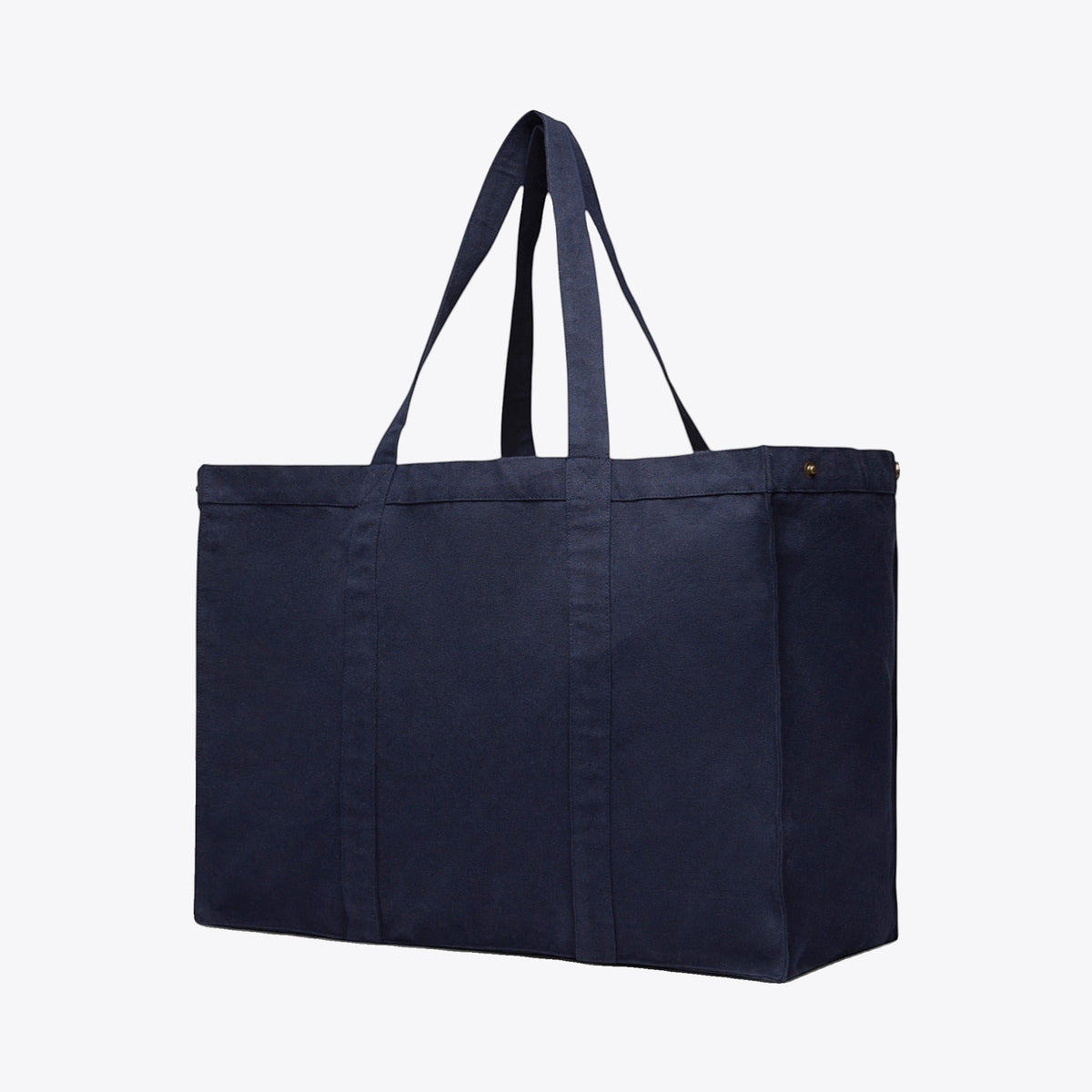 Tote bag shopper en toile recyclée bleu marine, vue trois quarts