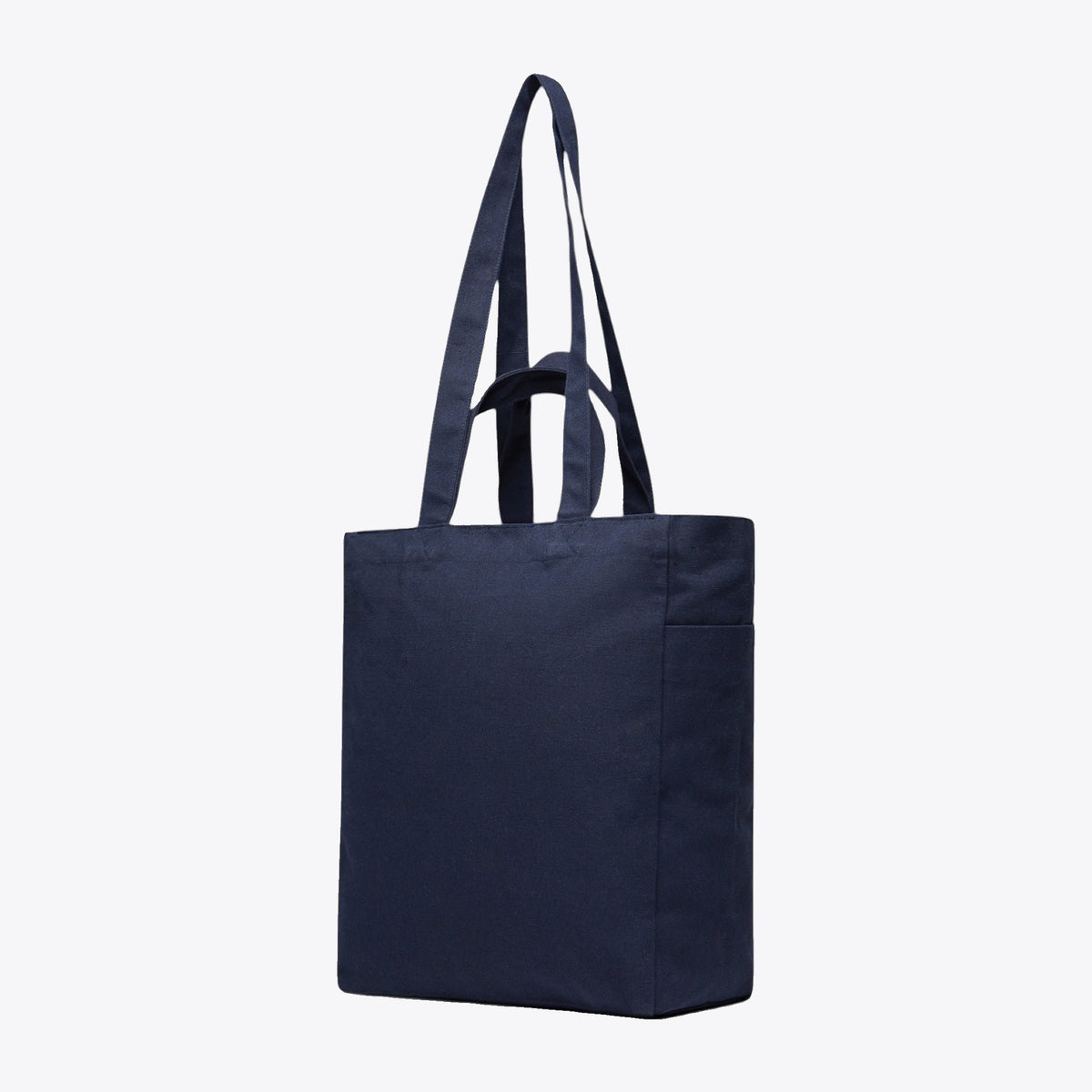 Sac cabas bleu marine à anses courtes et longues, vue trois quarts