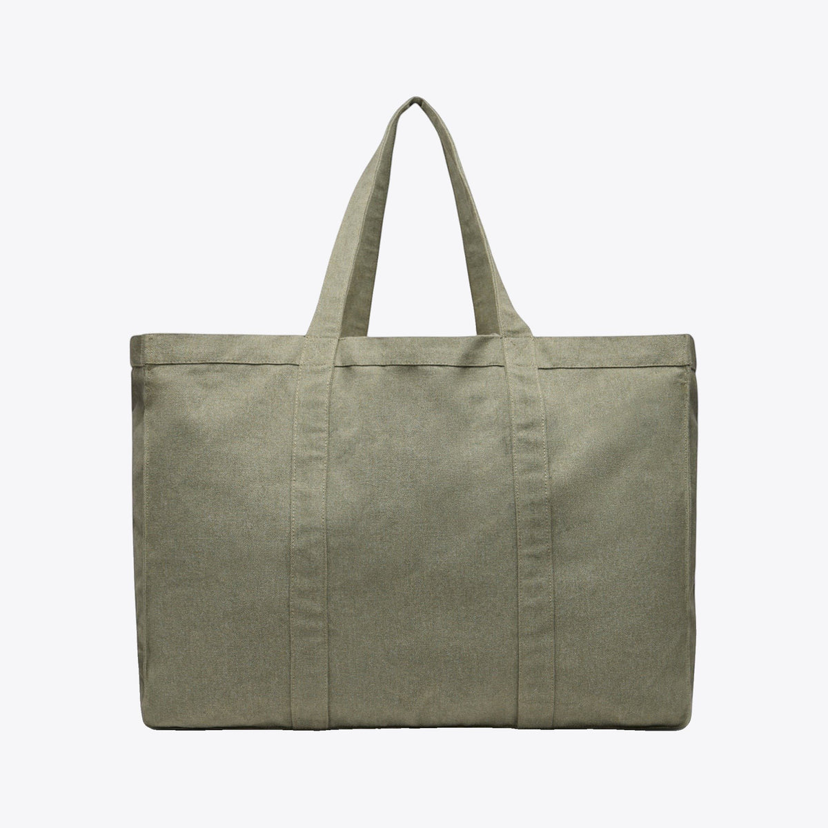 Tote bag shopper en toile recyclée kaki, vue de face