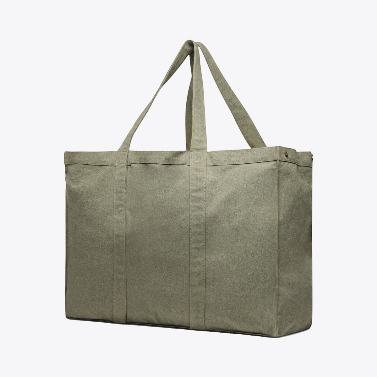Tote bag shopper en toile recyclée kaki, vue trois quarts