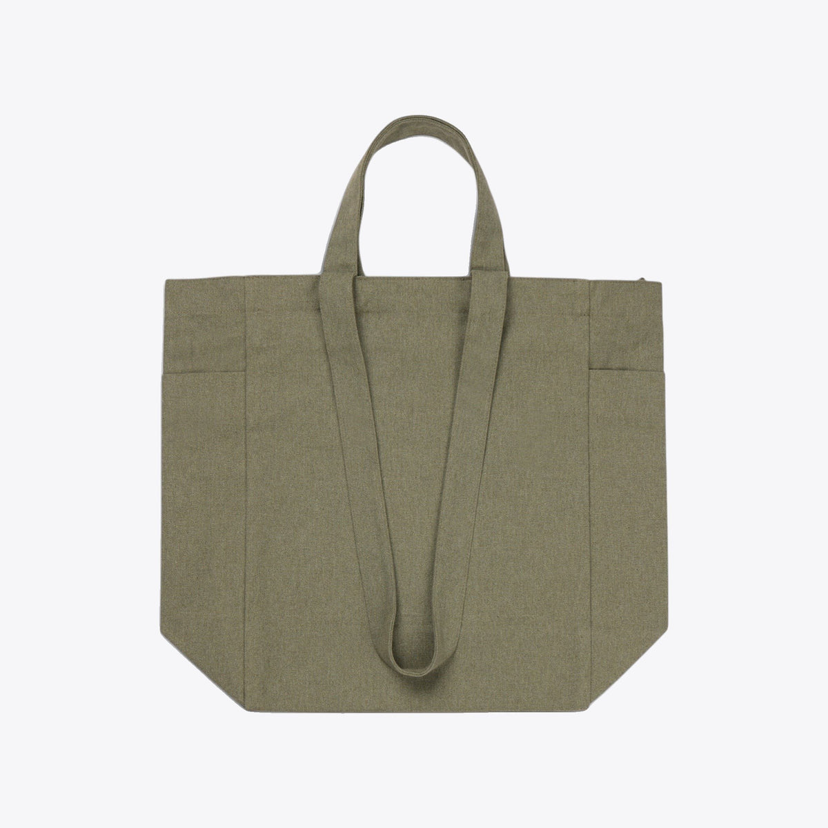 Sac cabas kaki déployé avec anses courtes et longues, vue de face