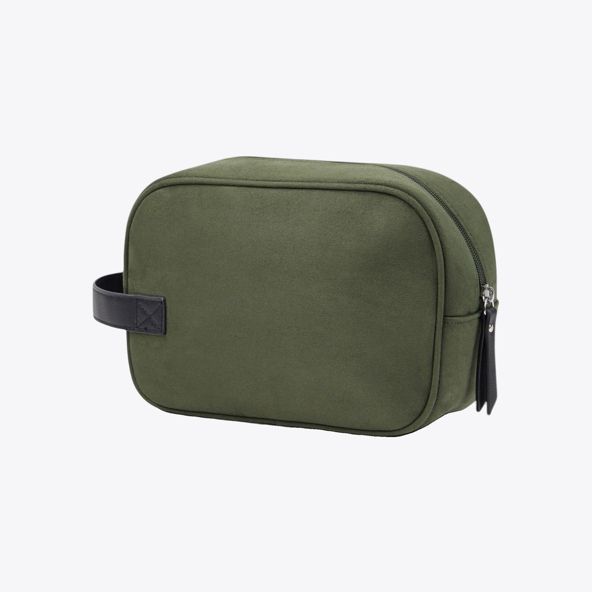Trousse de toilette en polyester recyclé kaki, vue trois quarts