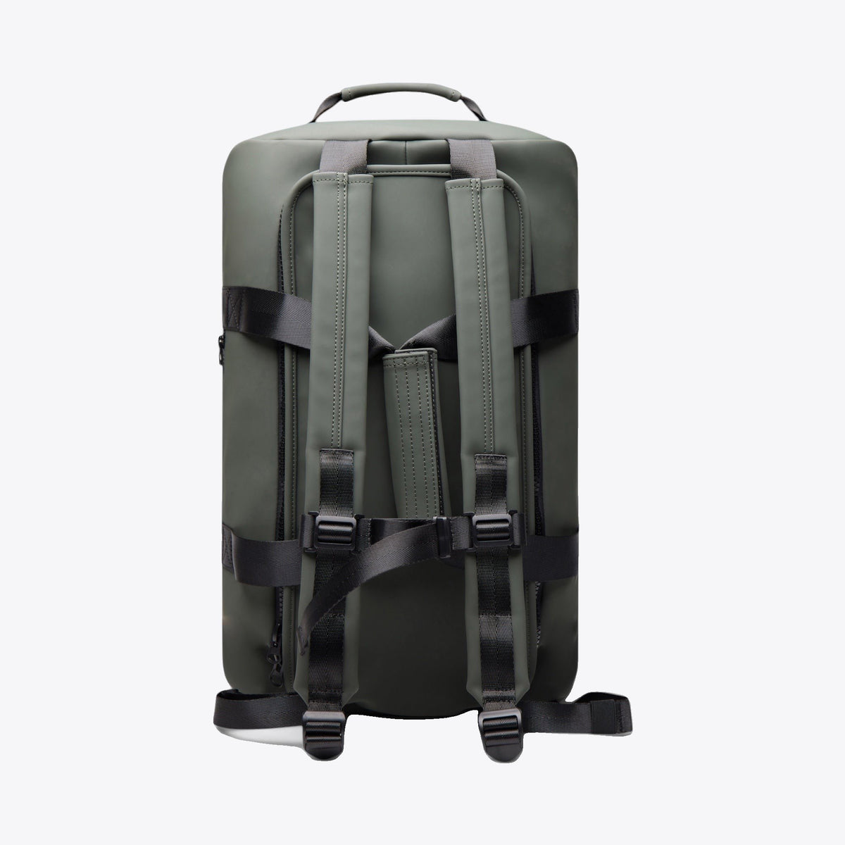 Sac de voyage 2-en-1 kaki, vue arrière avec bretelles