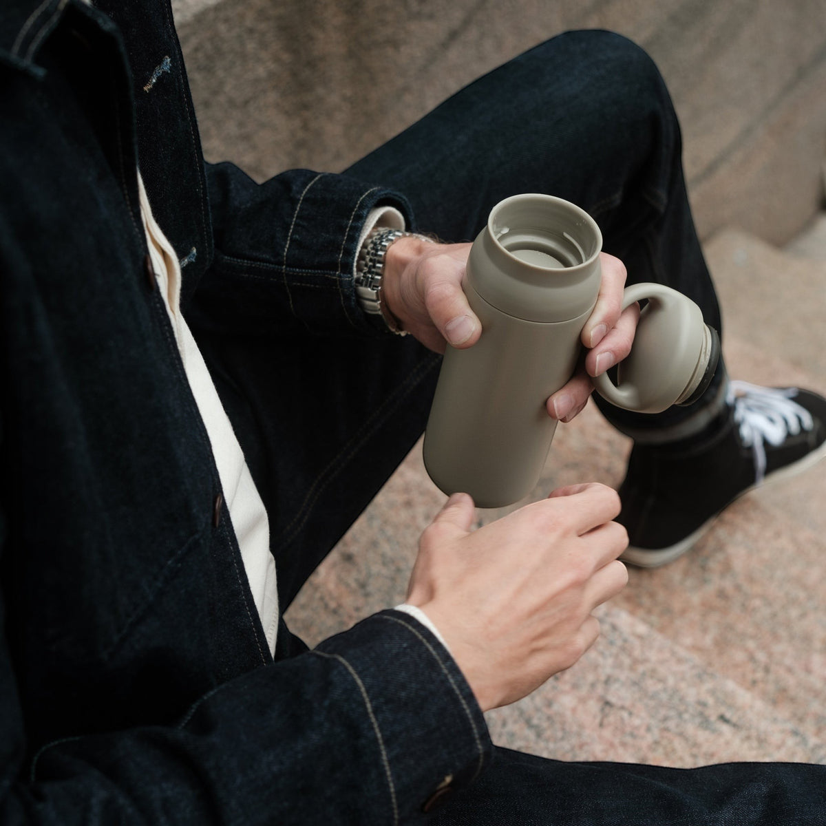 TODAY MERCH opaque Kinto bottle in taupe, 500ml, with a contemporary design and smooth finish.