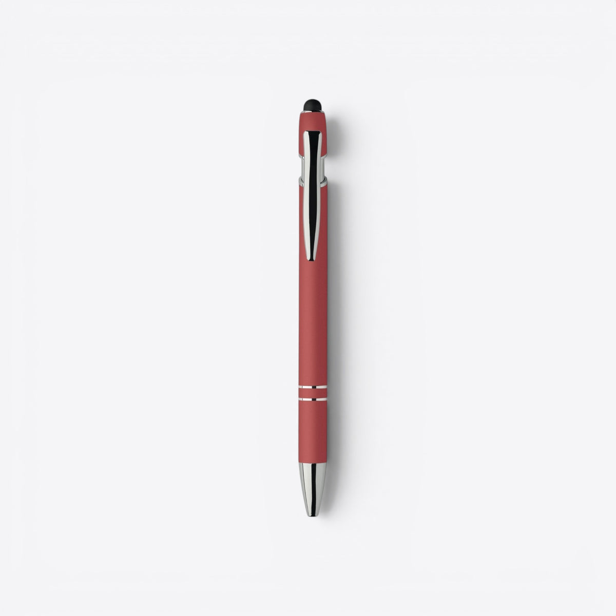 Stylo bille rouge et argent avec embout tactile, vue de face