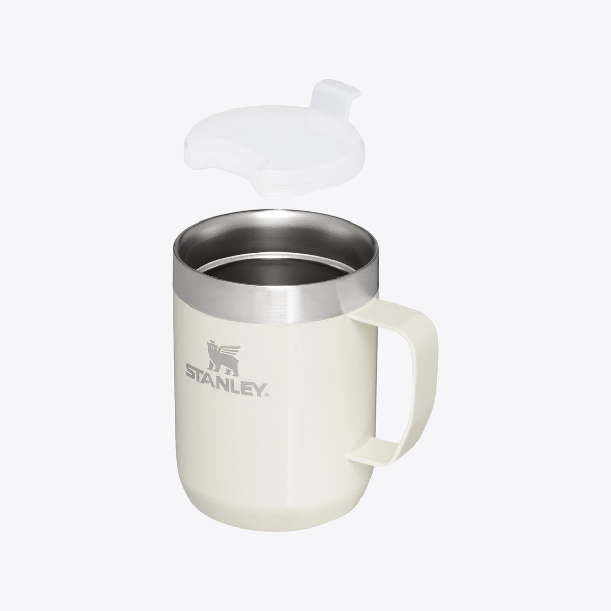 Tasse Stanley naturelle ouverte avec couvercle séparé