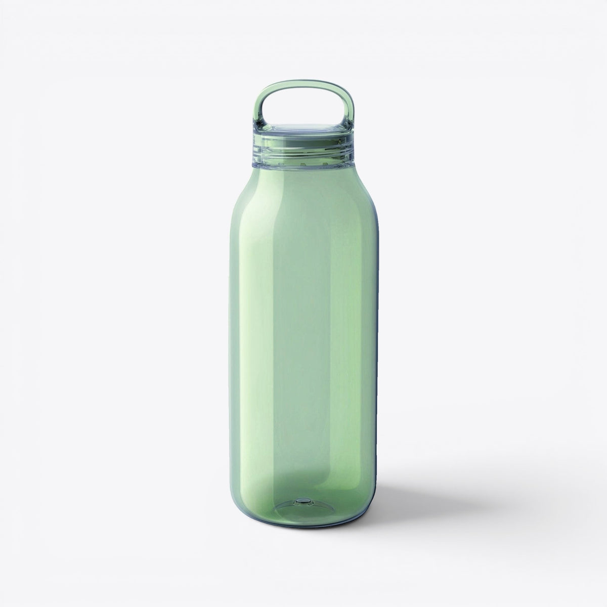 TODAY MERCH transparent green Kinto water bottle with minimalist Japanese design and integrated handle.